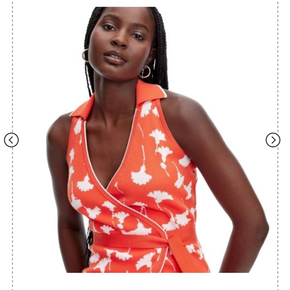 Women's Collared Sleeveless Ginkgo Cherry Tomato Sweaterknit Midi Wrap Dress - Picture 3 of 3